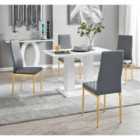 Furniture Box Imperia 4 Seater White Dining Table and 4 x Grey Gold Leg Milan Chairs