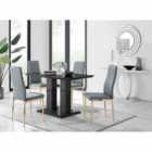Furniture Box Imperia 4 Seater Black Dining Table and 4 x Grey Gold Leg Milan Chairs