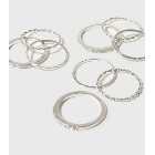 9 Pack Silver Diamanté Mixed Rings