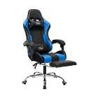 Blue Leather Gaming Racing Recliner Chair With Footrest