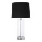 Table Lamp - Glass/Chrome Metal/Black Fabric Shade