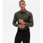 Khaki Poplin Long Sleeve Muscle Fit Shirt