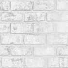 Holden Decor Glistening Brick White and Silver Wallpaper