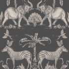 Sublime Elephants Charcoal Pale Gold Wallpaper