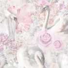 Holden Decor Glitter Swans Damask Floral Textured Wallpaper