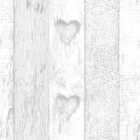 Fresco Plank Love Heart White Wallpaper