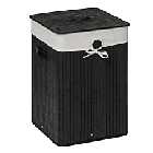 Premier Housewares Kankyo Bamboo Laundry Hamper with Faux Leather Handles - Black