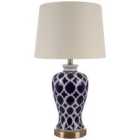 Premier Housewares Paloma Table Lamp in Blue Ceramic Base with Metal Stand