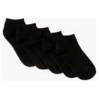 John Lewis Trainer Socks Black 5 Pair, Size 4-8