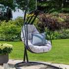 Norfolk Lesiure Folding Basket Swing w/ Black Steel Frame & Cushions - Grey