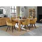 Cannes Light Oak 6 Seater Dining Table & 6 Dali Mustard Velvet Fabric Chairs With Black Legs