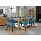 Cannes Light Oak 6 Seater Dining Table & 6 Dali Petrol Blue Velvet Fabric Chairs With Black Legs
