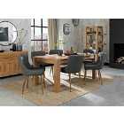 Cannes Light Oak 6 Seater Dining Table & 6 Cezanne Dark Grey Faux Leather Chairs With Matt Gold Plated Legs
