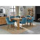 Cannes Light Oak 6 Seater Dining Table & 6 Cezanne Petrol Blue Velvet Fabric Chairs With Matt Gold Plated Legs