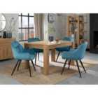 Cannes Light Oak 4-6 Seater Dining Table & 4 Dali Petrol Blue Velvet Fabric Chairs With Black Legs
