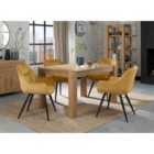 Cannes Light Oak 4-6 Seater Dining Table & 4 Dali Mustard Velvet Fabric Chairs With Black Legs