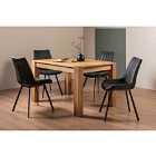Cannes Light Oak 4-6 Seater Dining Table & 4 Fontana Dark Grey Faux Suede Fabric Chairs