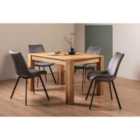 Cannes Light Oak 4-6 Seater Dining Table & 4 Fontana Grey Velvet Fabric Chairs