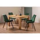 Cannes Light Oak 4-6 Seater Dining Table & 4 Fontana Green Velvet Fabric Chairs