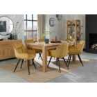 Cannes Light Oak 6-8 Seater Dining Table & 6 Dali Mustard Velvet Fabric Chairs With Black Legs