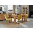 Cannes Light Oak 6-8 Seater Dining Table & 6 Cezanne Mustard Velvet Fabric Chairs With Matt Gold Plated Legs