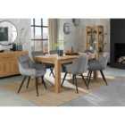 Cannes Light Oak 6-8 Seater Dining Table & 6 Dali Grey Velvet Fabric Chairs With Black Legs