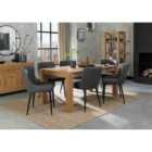 Cannes Light Oak 6-8 Seater Dining Table & 6 Cezanne Dark Grey Faux Leather Chairs With Matt Gold Plated Legs