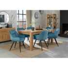 Cannes Light Oak 6-8 Seater Dining Table & 6 Dali Petrol Blue Velvet Fabric Chairs With Black Legs