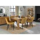 Cannes Light Oak 6-8 Seater Dining Table & 6 Cezanne Mustard Velvet Fabric Chairs With Black Legs