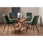 Cannes Clear Glass 4 Seater Dining Table With Light Oak Legs & 4 Fontana Green Velvet Fabric Chairs On Black Legs