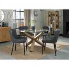 Cannes Clear Glass 4 Seater Dining Table With Light Oak Legs & 4 Cezanne Dark Grey Faux Leather Chairs With Black Legs