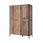 LPD Furniture Hoxton 4 Door Wardrobe Distressed Oak Effect