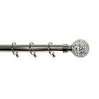 Glamour 28mm Polished Steel Crackle Glass Finial Curtain Pole 180 - 340 Cm