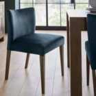 Cannes Pair Of Dark Oak Low Back Upholstered Dining Chairs Dark Blue Velvet Fabric