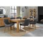 Cannes Light Oak 8-10 Seater Dining Table & 8 Cezanne Dark Grey Faux Leather Chairs With Matt Gold Plated Legs