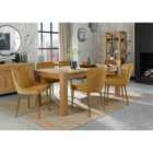 Cannes Light Oak 8-10 Seater Dining Table & 8 Cezanne Mustard Velvet Fabric Chairs With Matt Gold Plated Legs