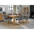 Cannes Light Oak 8-10 Seater Dining Table & 8 Cezanne Grey Velvet Fabric Chairs With Matt Gold Plated Legs