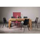 Cannes Light Oak 8-10 Seater Dining Table & 8 Fontana Dark Grey Faux Suede Fabric Chairs On Black Legs