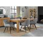 Cannes Light Oak Large 6-8 Seater Dining Table & 6 Dali Grey Velvet Fabric Chairs With Black Legs