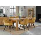 Cannes Light Oak Large 6-8 Seater Dining Table & 6 Dali Mustard Velvet Fabric Chairs With Black Legs