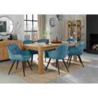 Cannes Light Oak Large 6-8 Seater Dining Table & 6 Dali Petrol Blue Velvet Fabric Chairs With Black Legs