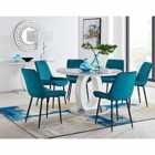 Furniture Box Giovani Round Grey Large 120Cm Table And 6 x Blue Pesaro Black Leg Chairs