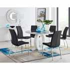 Furniture Box Giovani Grey White High Gloss And Glass Large Round Dining Table And 6 x Black Isco Chairs Set