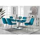 Furniture Box Florini V White Dining Table And 6 x Blue Pesaro Silver Leg Chairs