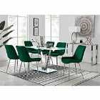 Furniture Box Florini V White Dining Table And 6 x Green Pesaro Silver Leg Chairs