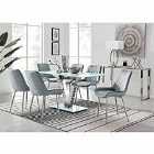 Furniture Box Florini V White Dining Table And 6 x Grey Pesaro Silver Leg Chairs