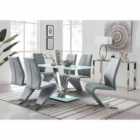 Furniture Box Florini White Glass And Metal V Dining Table And 6 x Elephant Grey Willow Dining Chairs Set