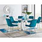 Furniture Box Giovani Round Grey Large 120Cm Table And 4 x Blue Pesaro Silver Leg Chairs