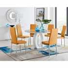 Furniture Box Giovani Grey White High Gloss And Glass Large Round Dining Table And 6 x Mustard Milan Chairs Set