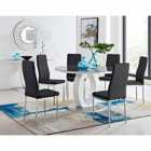Furniture Box Giovani Grey White High Gloss And Glass Large Round Dining Table And 6 x Black Milan Chairs Set